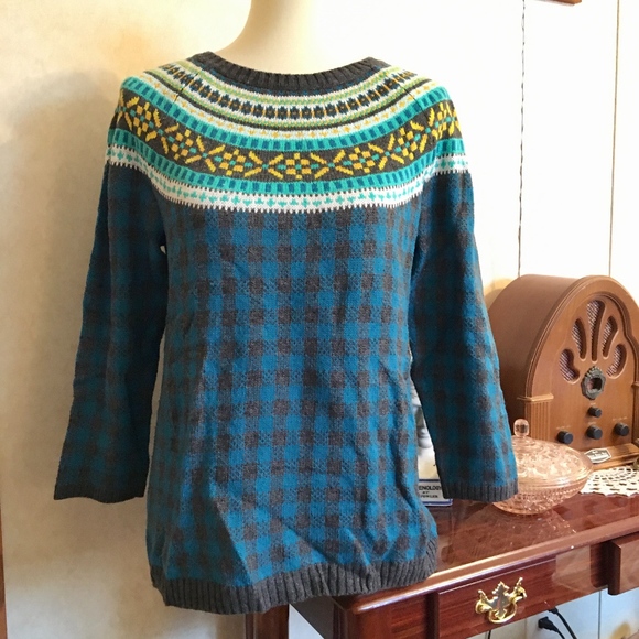 Talbots Sweaters - TALBOTS Lambswool Fair Isle Plaid Sweater Medium